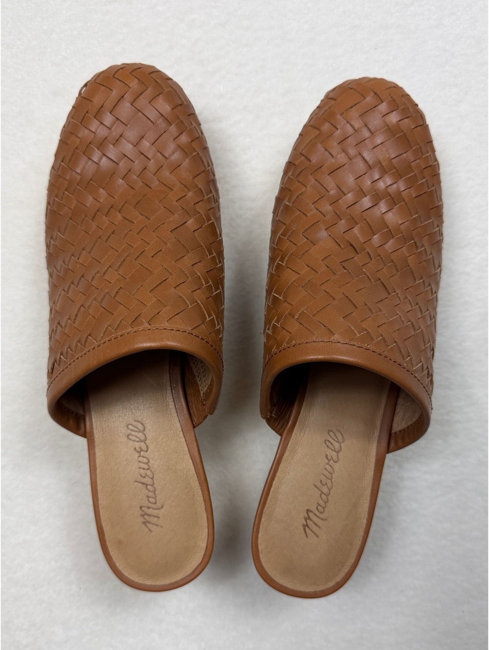 Madewell Woven Leather Clog Mules in Brown, Size 8